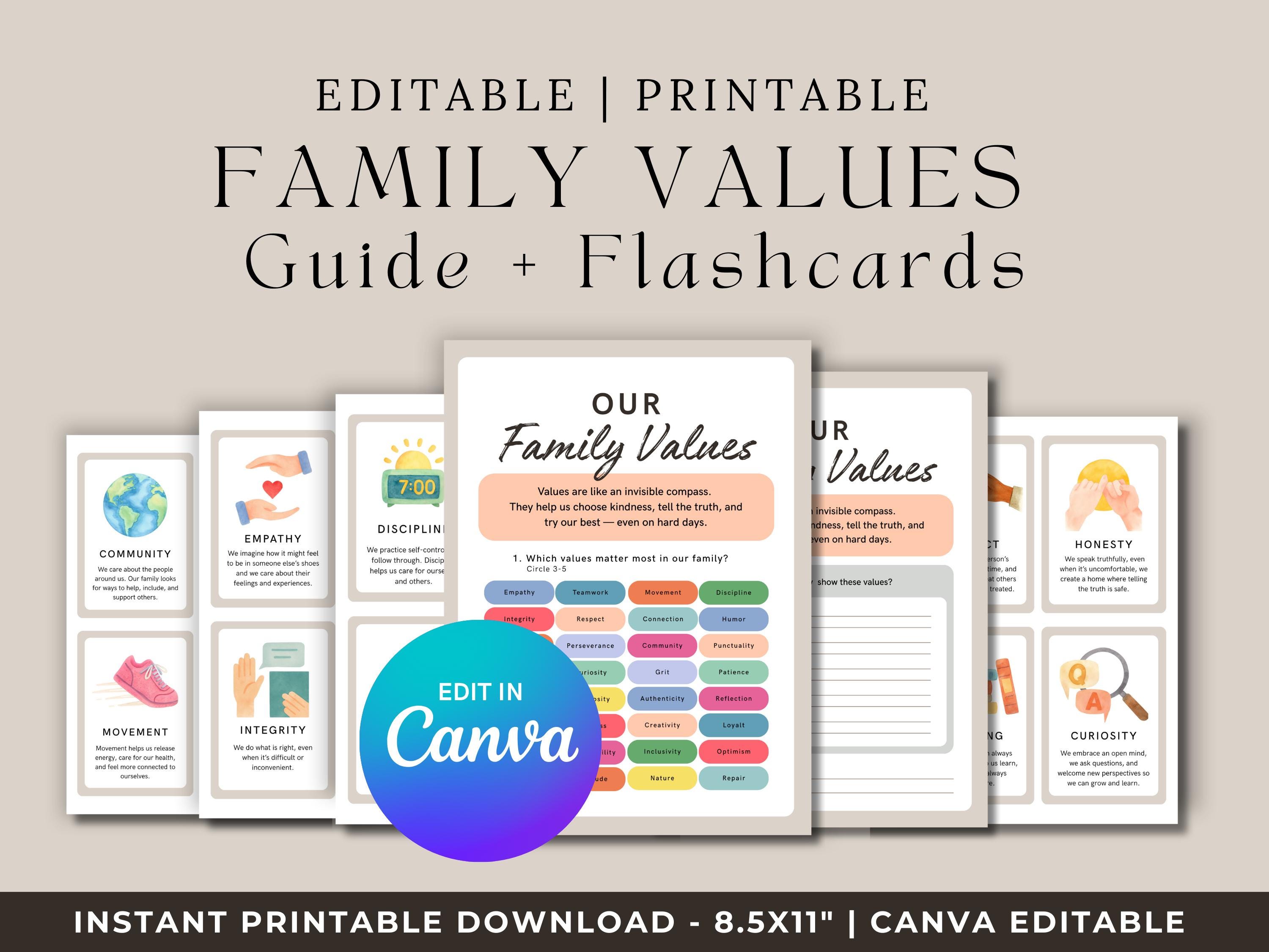 Our Family Values Worksheet.pdf Printable & Editable Family Values Guide and Flashcards | Intentional ...