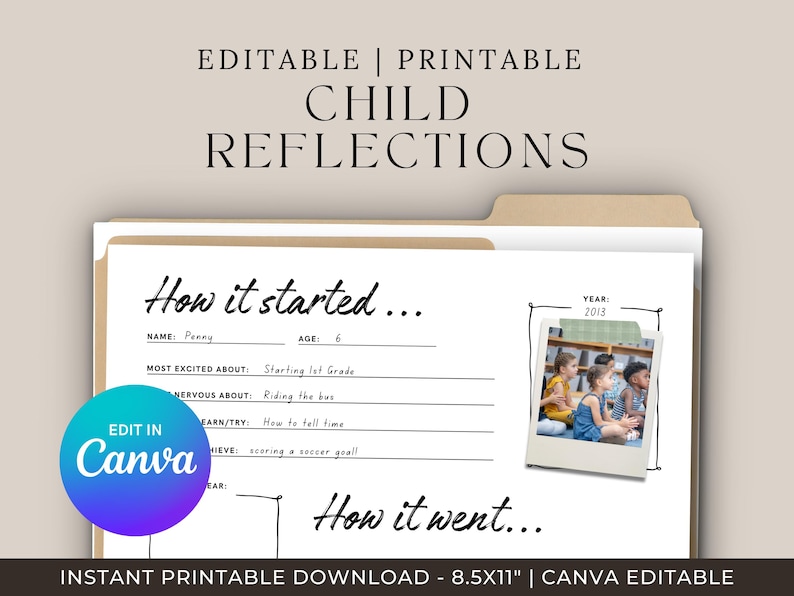 Printbare jaarlijkse reflectiepagina voor kinderen | Schoolherinnering (digitale download) afbeelding 2