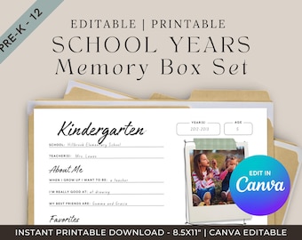 Printable School Years Memory Box Set | PreK-12 Keepsake Pages (Digital Download)