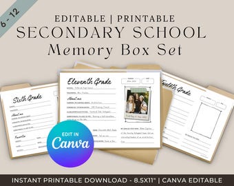 Secondary School Memory Box Pages | Grades 6-12 Keepsake Set (Digital Download)