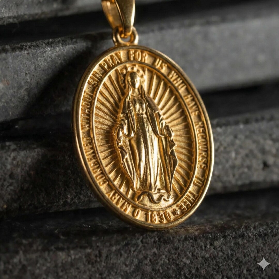 Sterling Silver Miraculous Medal Necklace, Virgin Mary Catholic Pendant ...