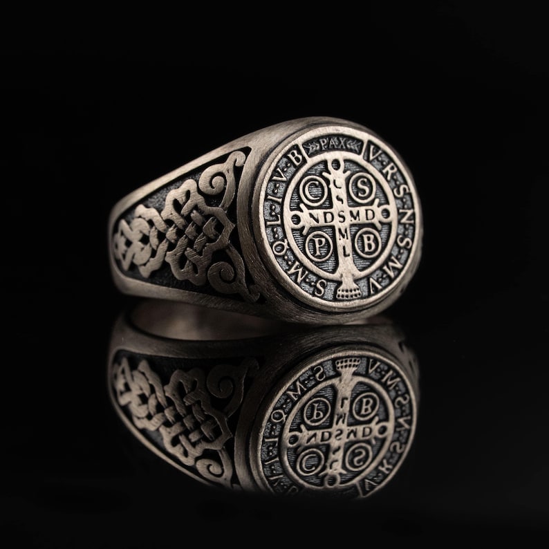 Saint Benedict Ring 925 Sterling Silver, St Benedict Medal Signet Ring ...