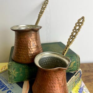 Vintage Bohemian Hand Hammered Copper & Brass Turkish Coffee Pots | Handmade Steak Sauce Jugs