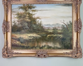 Vintage Landscape Oil Painting – Signed, Ornate Rococo Gilt Frame (76cm x 60cm)