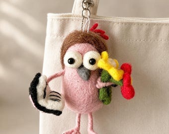 Handgemachte Wollfilz Vogel Charme, lustige Taschenanhänger, niedliche emotionale Unterstützung Vogel Schlüsselbund, Blumen Geschenk für Vogelliebhaber, wunderlicher Vogel