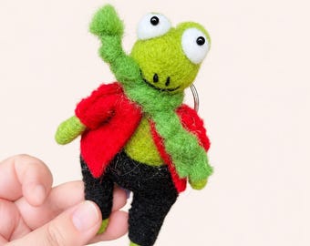 Oddly Hopeful Frog Bag Charm, Handmade Felt Frog Keychain, Funny Ugly Cute Wool Frog Doll, Felt Frog Purse Charm, Unique Gift for Frog-Lover