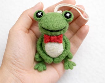 Nadel gefilzte Frosch Anhänger - Handgemachter Wollfilz Anhänger, Glücksbringer Geschenk, Tier Lesezeichen, Frosch Auto Dekor, Einzigartiges Geschenk, Mini Frosch Schlüsselanhänger
