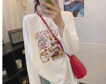 Oversized Long Sleeve T-Shirt Women | Loose Fit Korean Style Streetwear Top