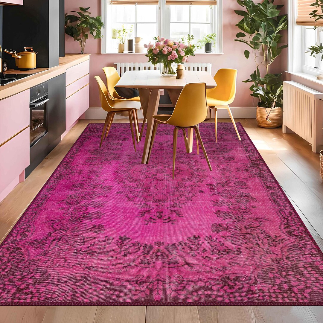Fuchsia Rug Abstract Fuchsia Vintage Style Rug, Traditional Vibrant Carpet - NW 78 - Etsy