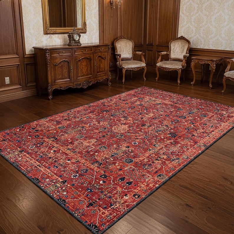 Vintage Persian Style Red Rug, Distressed Oriental Area Rug ...