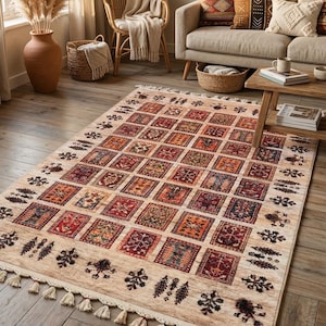 Dywan w stylu boho patchwork, dywan bambusowy w stylu vintage