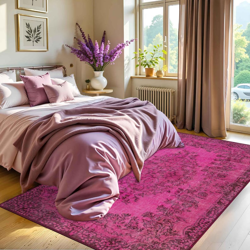 Fuchsia Rug Abstract Fuchsia Vintage Style Rug, Traditional Vibrant Carpet - NW 78 - Etsy
