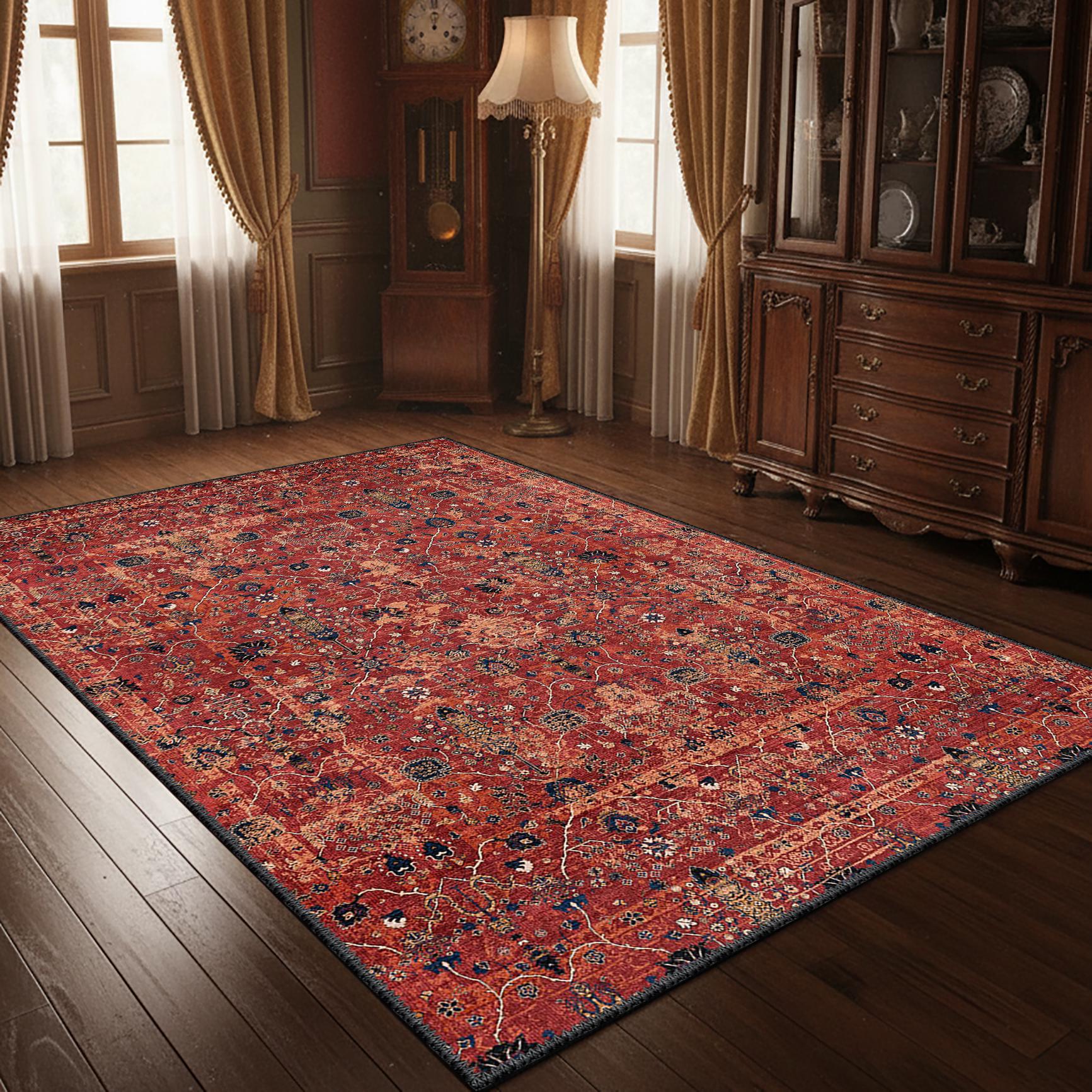 Vintage Persian Style Red Rug, Distressed Oriental Area Rug ...