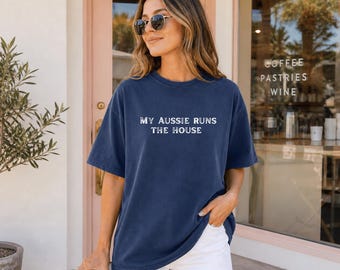 Komfortfärgad unisex-t-shirt, min australiensiska herdehund, rolig hundmamma-t-shirt, australisk herdehund, present till hundägare