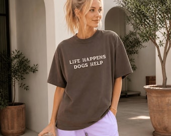 Komfortfärgad unisex-t-shirt, livet händer hundar hjälper t-shirt, rolig hundälskare-t-shirt, hundägare-present, hundmamma-present, present till hundälskare