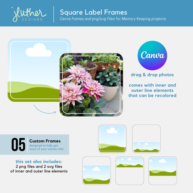 Simple Label Frame Square Custom Square Label Frames - Canva Frames and Png/svg Files for Memory ...