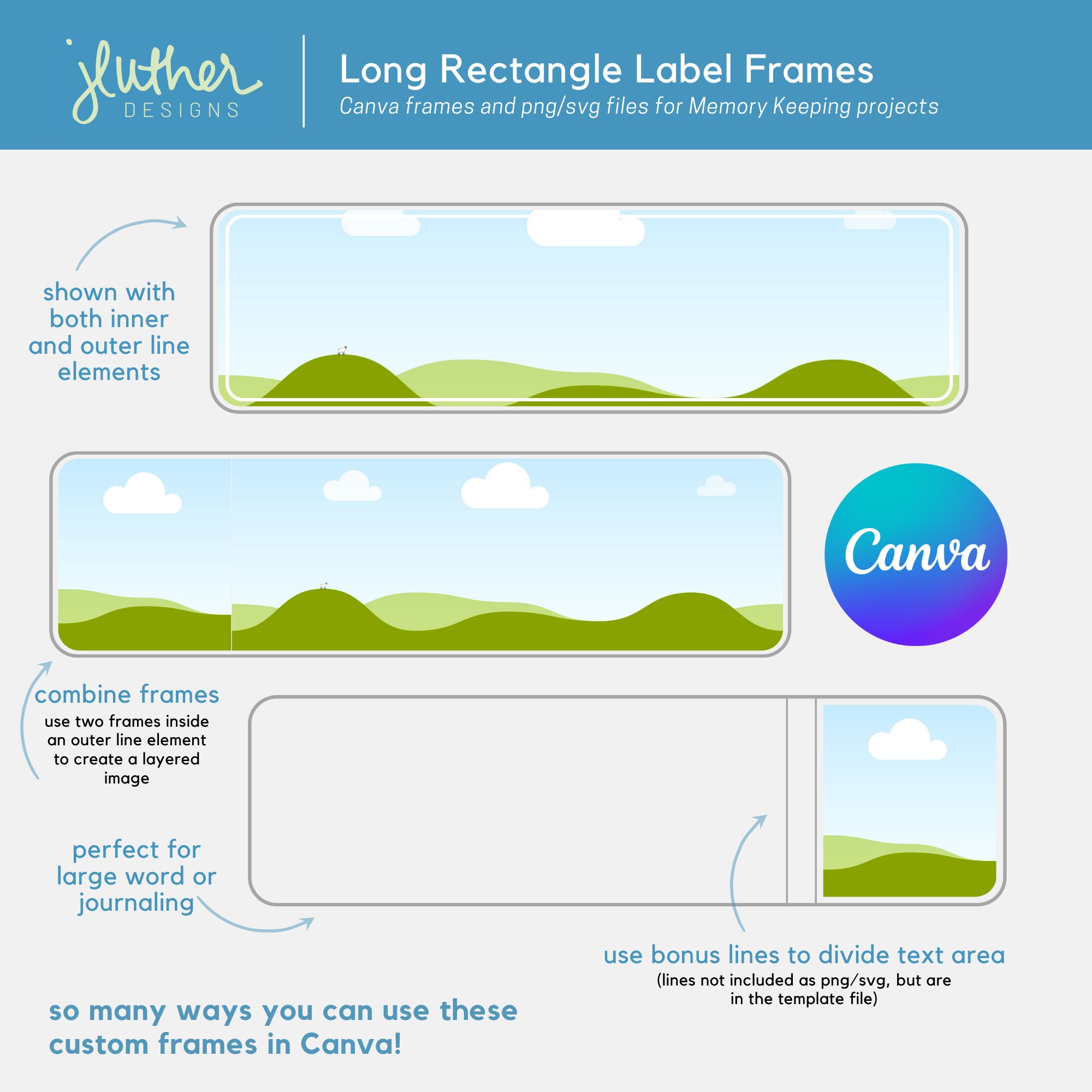 Custom Long Rectangle Label Frames - Canva Frames and Png/svg Files for ...