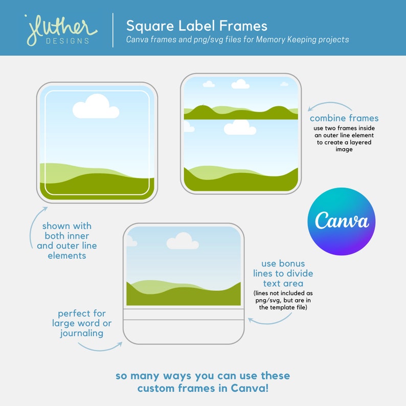 Simple Label Frame Square Custom Square Label Frames - Canva Frames and Png/svg Files for Memory ...