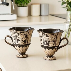 Taza de café de cerámica hecha a mano, rústica, tallada a mano, taza de cerámica única, taza de té estética, regalo para ella, regalo de inauguración de casa, decoración de cocina