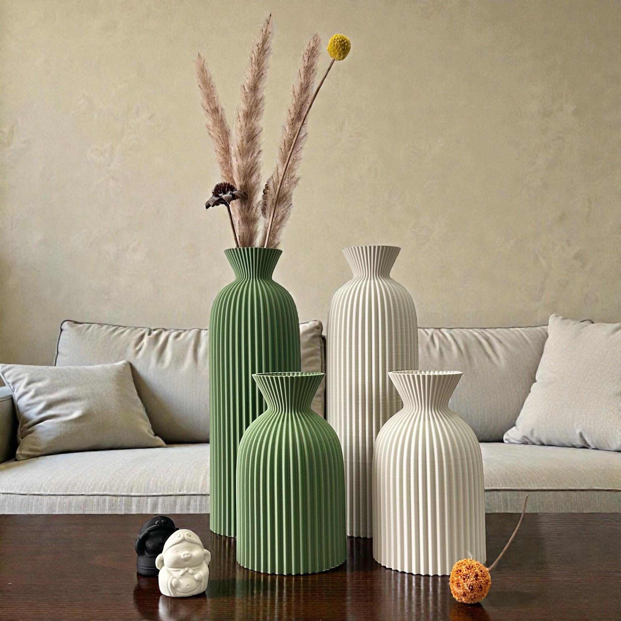 Grand Vase De Sol Blanc Nervuré – Déco Moderne Et élégante – Hauteur 48 Cm