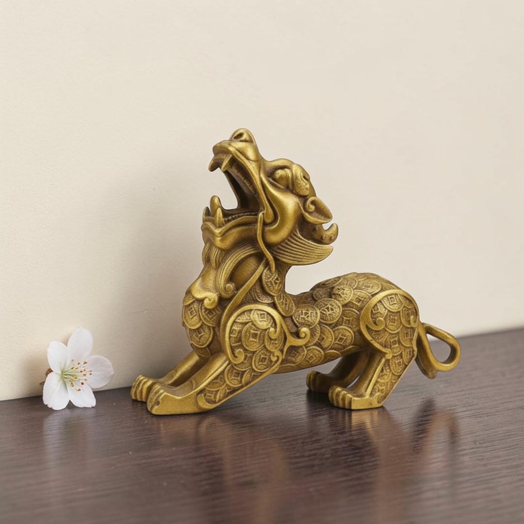 Brass Dragon Statue Chinese Mythical Creature Figurine Feng Shui Wealth ...