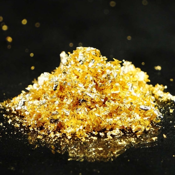 L.A. Gold Leaf - 23.5k Gold Powder or Flakes (Small, Medium, and Large) for Cosmetics and Baking