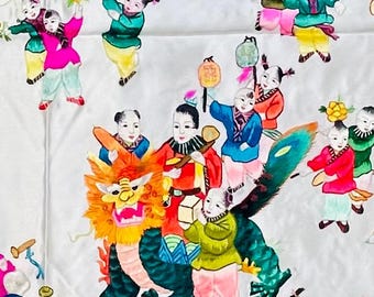 Bordado chino de seda tejido a mano - 100 niños (153 cm x 73 cm) n.° 1