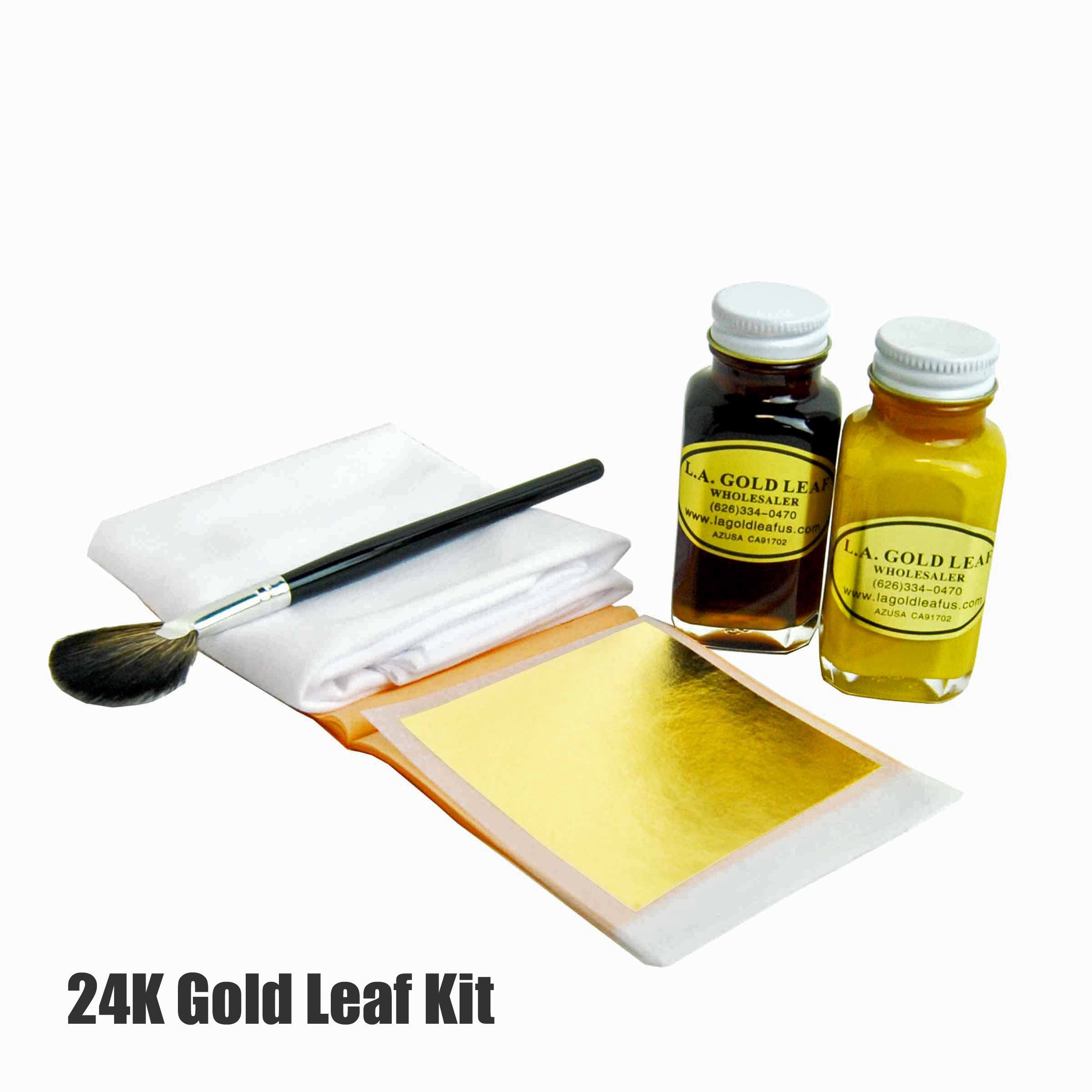 Kit Dorure à La Feuille D'or 24 Carats - 100 Feuilles + Colle Et Vernis 100 Ml - Pour Meubles, Art, Bricolage - Non Toxique