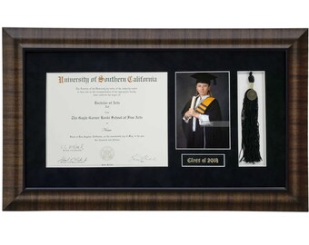 Handmade Diploma Frame For 8 1/2" x 11" Diploma - Light Brown with Short-Grained Wood Pattern (Black/White Mat) #409