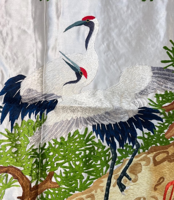 手織りシルク中国刺繍 - 8羽の鶴（120 cm X 73 cm）#2 - Etsy 日本