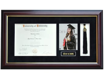 Handmade Diploma Frame For Diploma Size 8.5x11 - Black Mat, Burgundy w/ Gold Trim Frame. CHOOSE YOUR 3 OPTIONS!