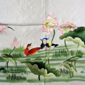 Handwoven Silk Chinese Embroidery - Lotus & Mandarin Ducks (106 cm x 46 cm) #3