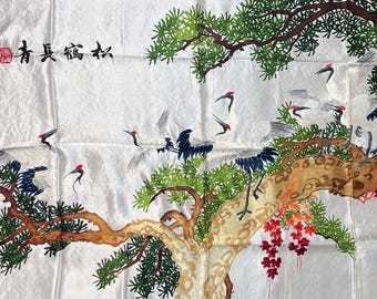 手織りシルク中国刺繍 - 8羽の鶴（120 cm X 73 cm）#2 - Etsy 日本