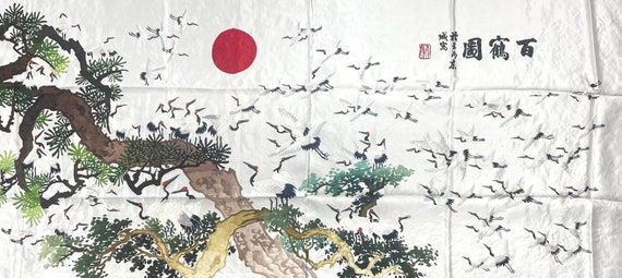 手織りシルク中国刺繍 - 100羽の鶴 (153 cm x 73 cm) #3 - Etsy 日本