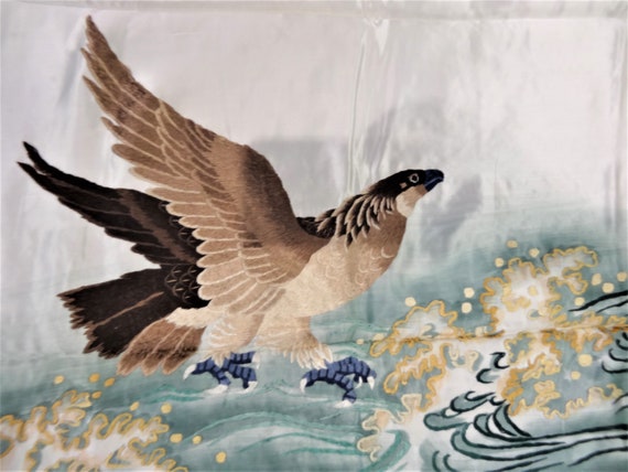 手織りシルク中国刺繍 - 鷲と太陽 (153 cm x 73 cm) #2 - Etsy 日本