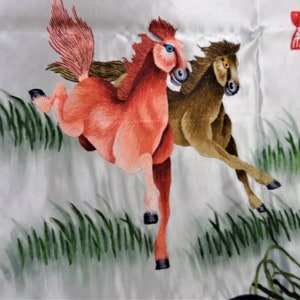 Bordado chino de seda tejido a mano - 8 caballos (120 cm x 73 cm) #2