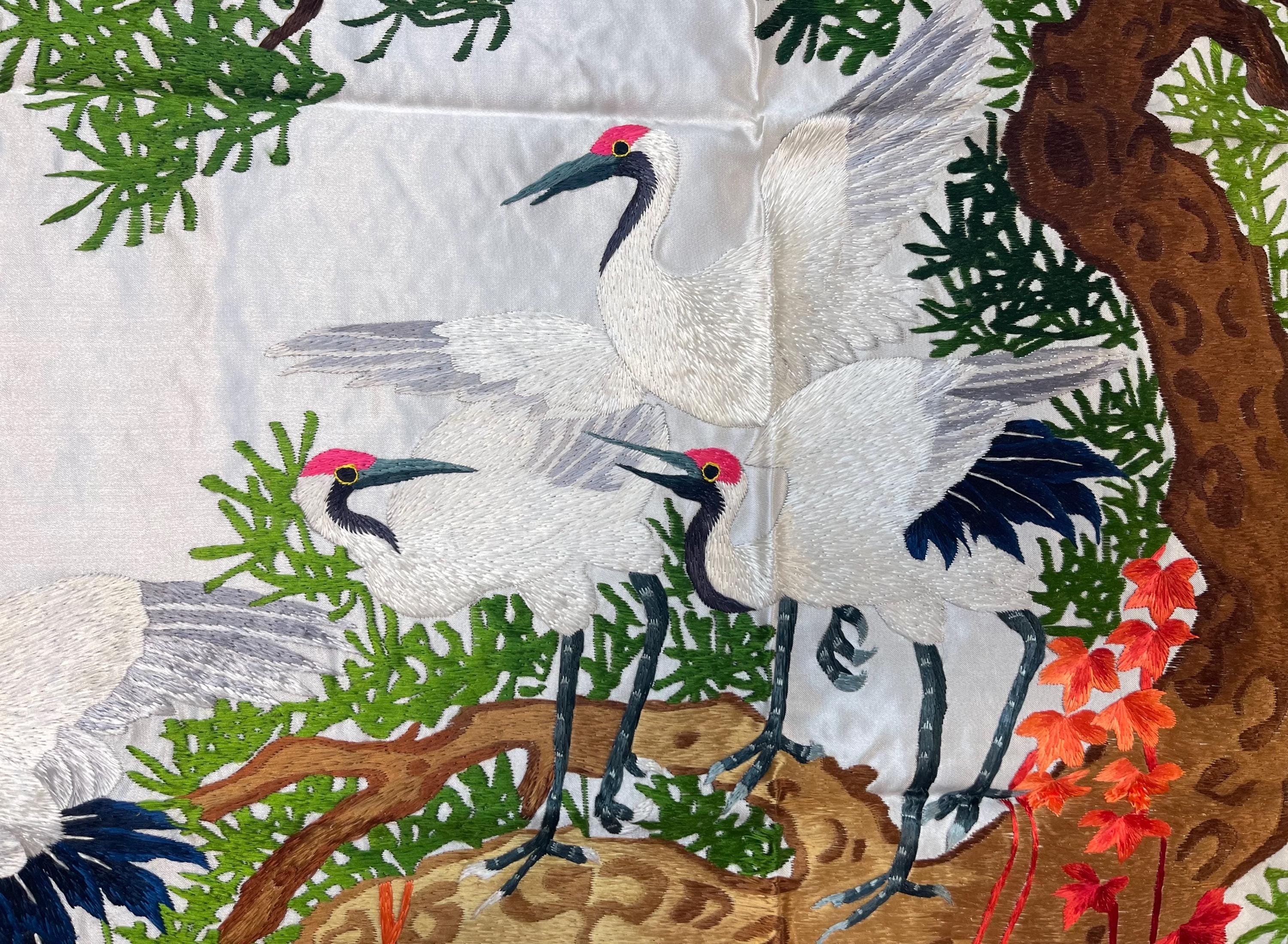 手織りシルク中国刺繍 - 8羽の鶴（120 cm X 73 cm）#2 - Etsy 日本