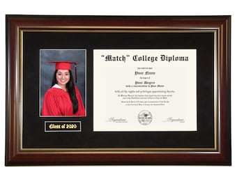 College Diploma Frame (Diploma Size 8.5 x 11) w/ Photo & Engraving (White/Black Mat)