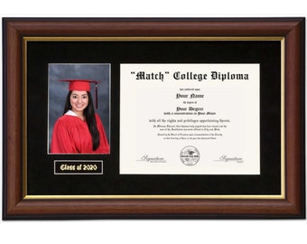 Diploma Frame for 8.5"x11" Document & Photo with White or Black Mat with Graduation Year Engraving - Many Frames Available! - Traditional