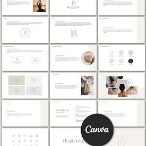 May include: A digital brand guidelines presentation with a minimalist design. The slides feature the "BLAUWKAMP" logo, color palettes, typography, and a "Thank You!" slide. The Canva logo is visible in the bottom right corner.