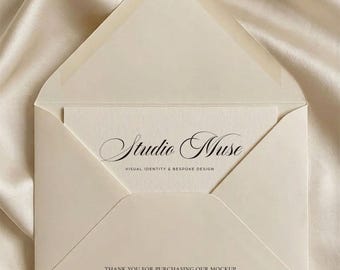 Cream Envelope PSD Mockup | Minimal Stationery, Wedding Invitation Branding (Digital Download)