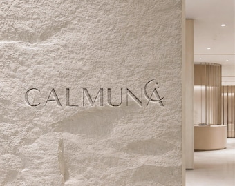 Stone Wall Debossed Logo PSD Mockup, Modern Interior Branding (Digital Download)