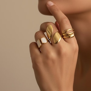 Gold Ring Set for Women, 3 Piece Stackable Irregular Rings, Modern Vintage Stainless Steel