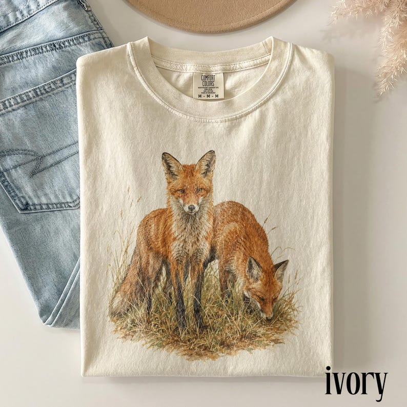 Vintage Red Fox Graphic Tee, Woodland Wildlife Animal Shirt, Rustic Woodland Forest Nature Top, Comfort Colors® Fox Lover Gift image 2