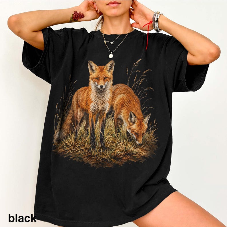 Vintage Red Fox Graphic Tee, Woodland Wildlife Animal Shirt, Rustic Woodland Forest Nature Top, Comfort Colors® Fox Lover Gift image 6