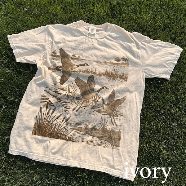 Vintage 90s Flying Ducks Wildlife Graphic Tee, Retro Waterfowl Nature Shirt, Classic Outdoor Animal Illustration
