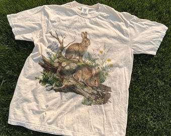 Vintage Woodland Rabbit Graphic Tee, Retro Forest Animal Comfort Colors® Shirt, Cottagecore Nature Top