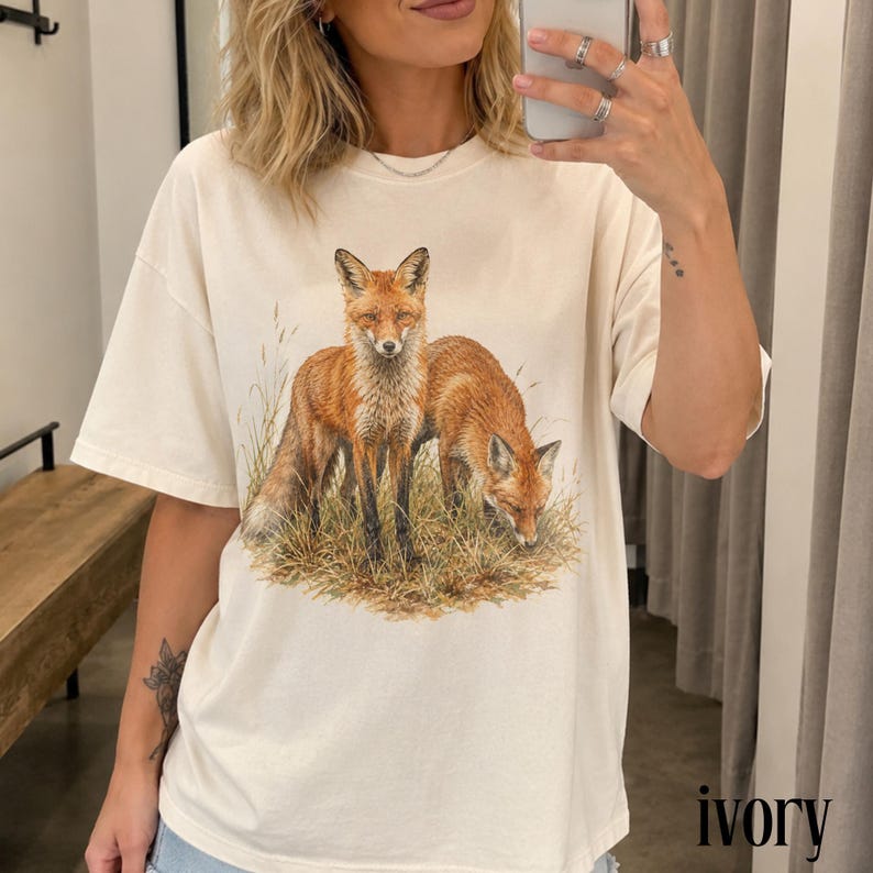 Vintage Red Fox Graphic Tee, Woodland Wildlife Animal Shirt, Rustic Woodland Forest Nature Top, Comfort Colors® Fox Lover Gift image 5