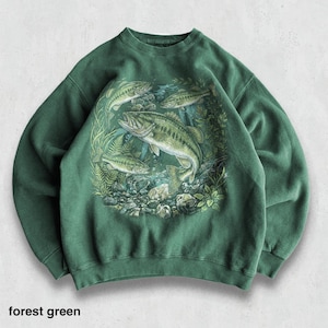 Vintage Bass Fish Sweatshirt, 90s Angler Wildlife Art Crewneck, Freshwater River Fishing Graphic Sweater