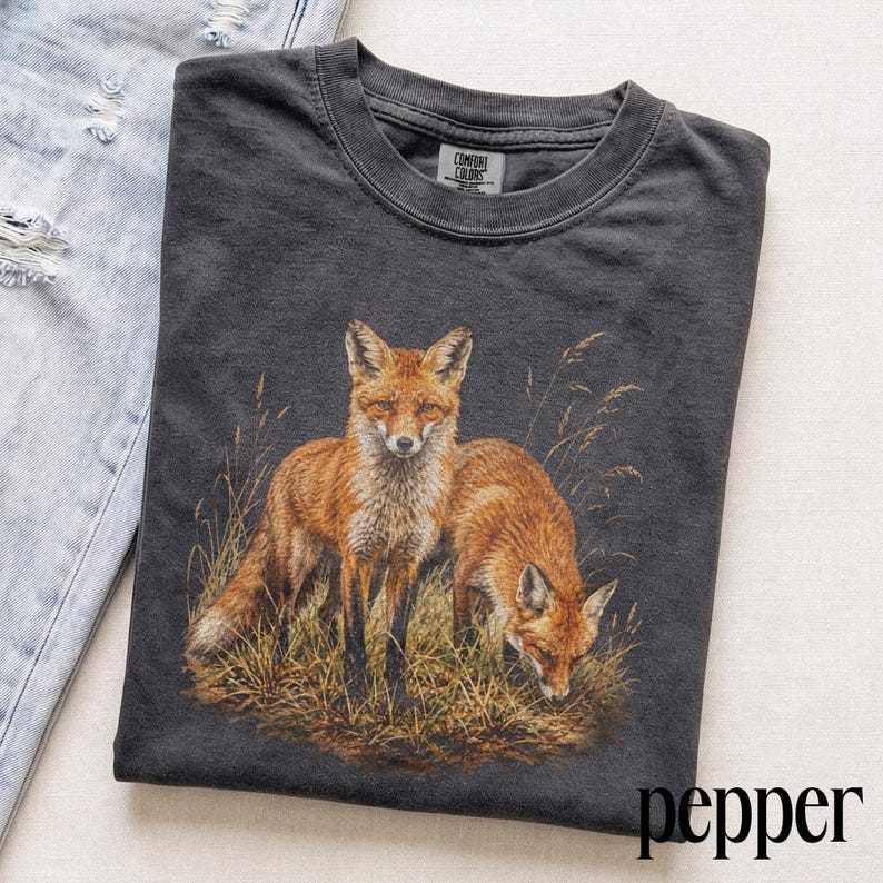 Vintage Red Fox Graphic Tee, Woodland Wildlife Animal Shirt, Rustic Woodland Forest Nature Top, Comfort Colors® Fox Lover Gift image 4